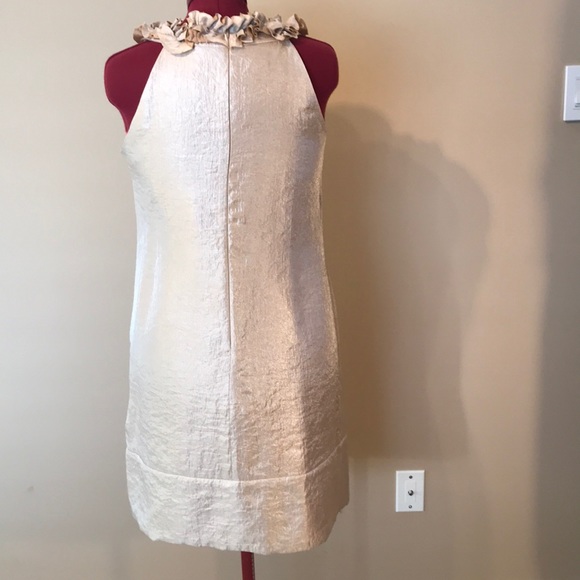 Gold, midi dress, sleeveless, ruffled neck detail - Picture 3 of 4